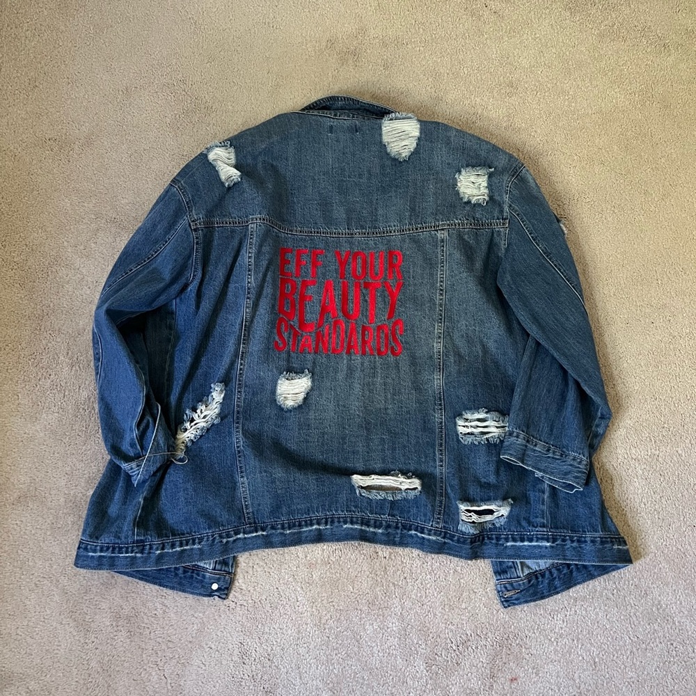 Distressed Long Jean Jacket
